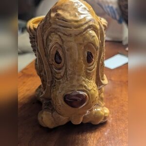 Vintage Artmark Dog Ceramic Planter Basset Hound MCM Orange Brown